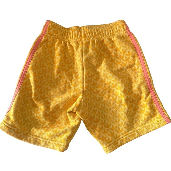 Adidas Kids Yellow Graphic Shorts Size 7-8 With Multicolor Stripes - Picture 5 of 5
